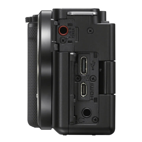 Side view of ZV-E10 Mirrorless Camera Bundle With 16 to 50mm Kit Lens And Forty Piece Accessory Bundle Including 64GB SD Card LED Light