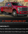 Front Leveling Kit For 2005 To 2024 Ford F250 And F350 Super Duty 4WD Trucks with 3-inch lift and alloy steel construction.