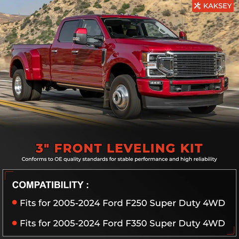 Front Leveling Kit For 2005 To 2024 Ford F250 And F350 Super Duty 4WD Trucks with 3-inch lift and alloy steel construction.
