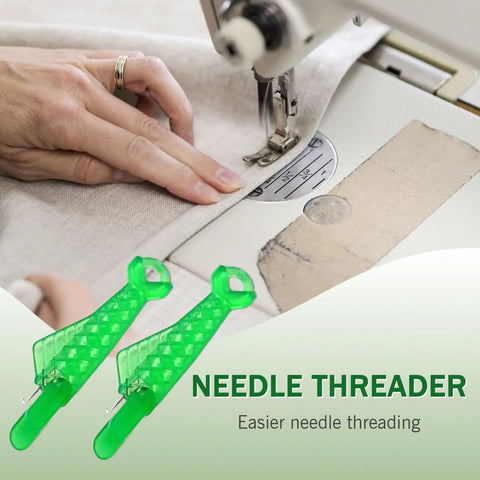 Green Sewing Machine Needle Threader Set For Fast Auto Threading, Quick Loop Threading Aid used with sewing machine.