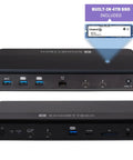 Rock Solid Thunderbolt 5 SSD Dock With Four Thunderbolt Links Plus Extra Ports For Smooth 8K Grind And Flat Out Speeds Using 4TB Kingston PCIe NVMe Storage, showing ports and built-in SSD.