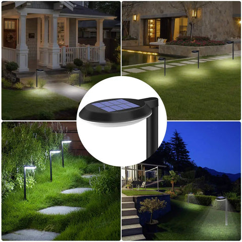 Outdoor Solar Path Lights Waterproof Landscape Pathway Lighting Kit With 6 Cool White SMD LEDs, black mist finish in use at night