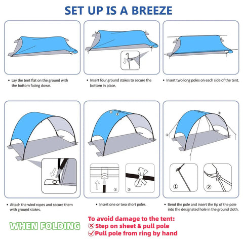 Setup guide for UPF 50 Plus Beach Tent Canopy With 360 Degree Ventilation Portable Sun Shade For The Fam Easy Setup