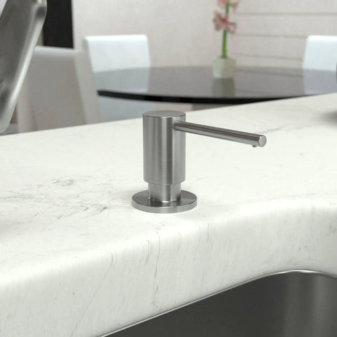 Soap Dispenser For Bath And Kitchen Sink Focus 3-Inch Steel Optic Finish 16 Oz Capacity Above-Counter Mounted Pump Slick Modern Metal Dispenser