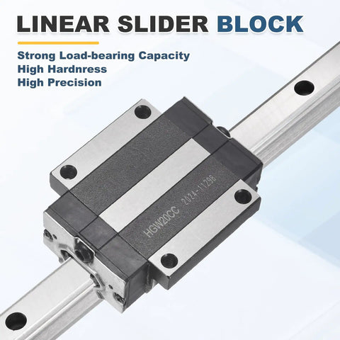 HGW20CC Linear Slider Block Pair With Grease Fittings For Guideway Rail CNC Machines And 3D Printers, silver block on rail