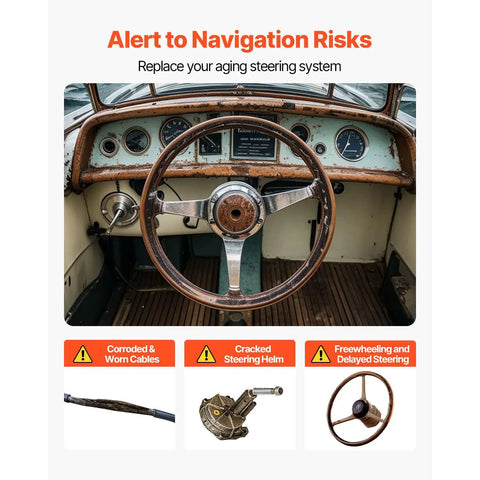 Outboard Boat Steering System Kit, 10 Ft Marine Steering Cable With Three Quarter Inch Shaft And 13.5 Inch Wheel, Rotary Steering, Bezel Kit, Rugged Marine Grade For Yachts And Watercraft