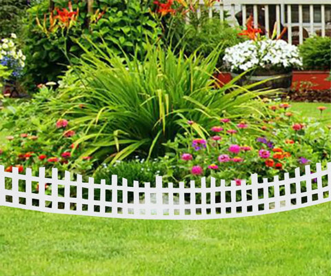 Arched White Garden Edging 33 Feet Long With 60 Plastic Stakes Flexible No Dig Lawn Border for flower beds and plants