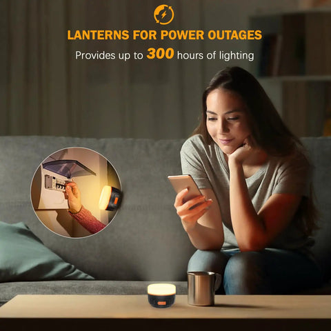 Rechargeable Go To Camping Lantern With 6400mAh Battery For Long Runtime IPX5 Waterproof Tent Light on table during power outage