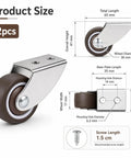 Hella Smooth Silent TPE Fixed Caster Wheels Two Pack Built Like Iron Black Nonmarking with measurements and mounting details.
