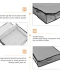 3 Pack Underbed Storage Bags Fabric Foldable Clothes Organizer Maximize Drawer Space For Bedroom Closet Container Non Woven Material showing portable design and transparent window.