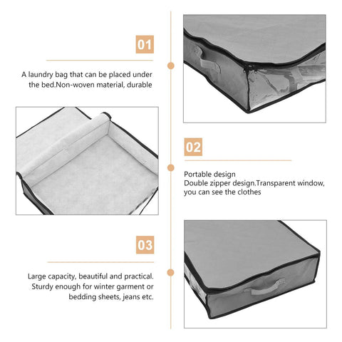 3 Pack Underbed Storage Bags Fabric Foldable Clothes Organizer Maximize Drawer Space For Bedroom Closet Container Non Woven Material showing portable design and transparent window.