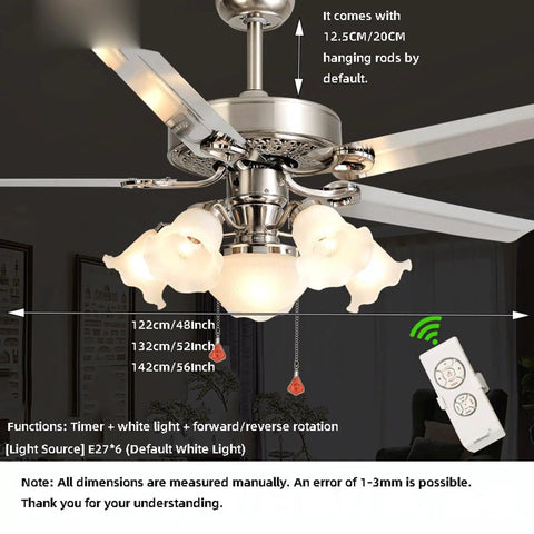 YPDJVLTI Ceiling Fans Lights 48-56Inch LED Fandelier with white light and reversible blades in modern decor.