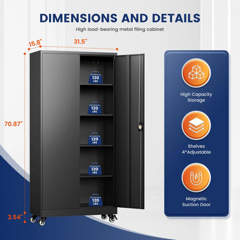 Beefy 75 Inch Rolling Metal Garage Storage Cabinet With Locking Doors And Adjustable Shelves Heavy Duty Steel Tool Cabinet For Home Garage Workshop Or Warehouse Rust Resistant And Scratch Resistant