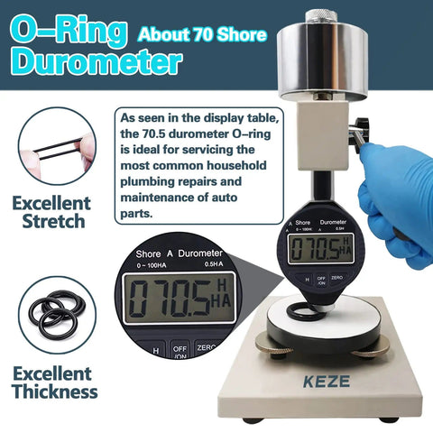 O-ring tested on durometer showing 70.5 hardness, suitable for home plumbing repairs and auto maintenance, Buna N 70A rubber.
