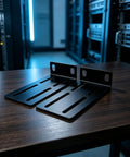 Rock Solid 1U Adjustable Rack Mount Pair For 19 Inch Server Cabinets Heavy Duty Steel Brackets with slotted ears on table.