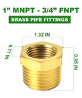 Brass Pipe Fitting Reducer Kit One Inch NPT Male To Three Quarter Inch NPT Female Adapter Hex Bushing with dimensions