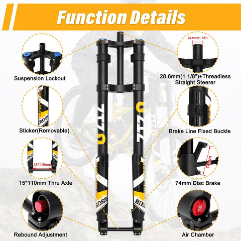 29 Inch Mountain Bike Air Inverted Front Fork With 200mm Travel Thru Axle 15x110 Double Crown MTB Suspension details