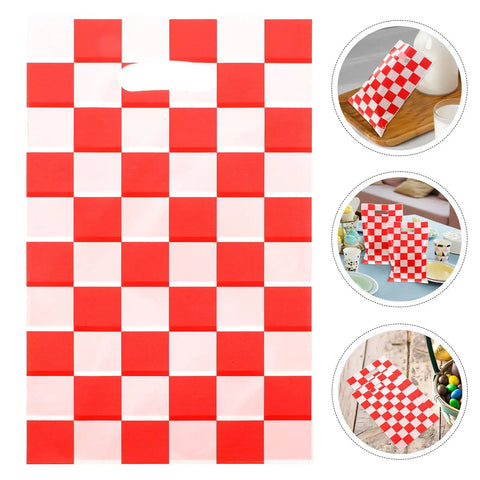 Race Car Themed Gift Bags With Handle Pack Of 50 Portable Lightweight Plastic Candy Bags Checkered Pattern for parties