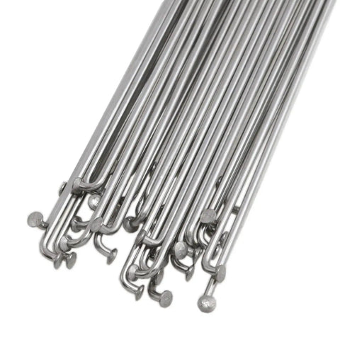 Stainless Steel Bicycle Spokes 260mm 10.2 Inch 14G For Mountain And Road Bikes Includes 14mm Spoke Caps Ultra Durable Rust Resistant MTB Spokes Set Of 36, close-up view showing hooked ends.