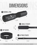 Dimensions of All-In-One Gym Gear Set with Barbell Pad, Ankle Straps, Lifting Straps, Hip Resistance Band for Hip Thrust Pads