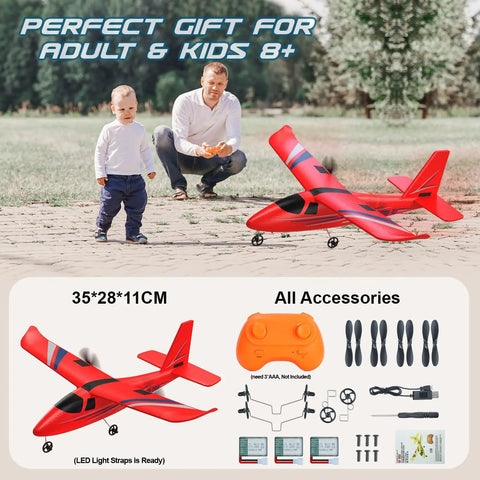 Father and son with 2.4Ghz RC Airplane For Beginners 2CH Remote Control Plane With Gyro Stabilizer Includes 3 Batteries And Charger