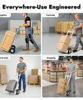 Heavy Duty Aluminum Alloy Hand Truck With 500 Lb Capacity Rolling Dolly Cart in logistics, factories, home, and shopping uses.