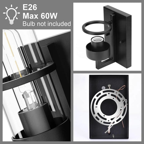 Black Industrial Wall Light Fixtures With Clear Glass Wall Mount Sconces Vintage Style Sconce Lamp For Living Room Bedroom And Hallway Matte Black Finish Explosion Proof Glass Shade Bulb Not Included with mounting hardware and E26 base
