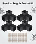 Heavy Duty Pergola Brackets Kit For 6x6 Wood Beams Four Pack 3 Way Corner Post Hardware displayed with screws