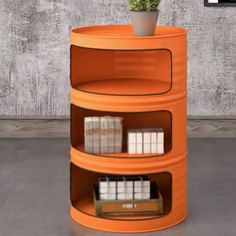 Built Tough Thickened Steel Drum Rack For Heavy Duty Oil Barrel Storage With Non Slip Pads And Reinforced Frame Shop Grade Warehouse Ready Solution showcasing orange color with three open shelves.
