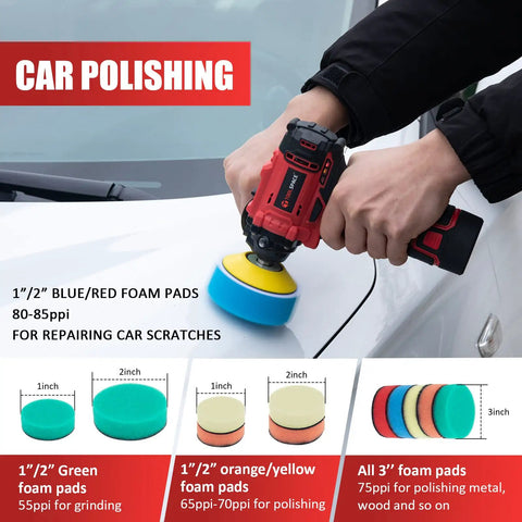 12V Cordless Buffer Polisher Kit With 3 Inch Mini Car Buffer And Sander, polishing car with foam pads, detailing supplies