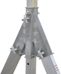 Heavy Duty Aluminum Adjustable Gantry Crane With Slick Rolling Multi Directional Locking Casters Built Tough Two Thousand Pound Capacity Ideal Shop Lifting Solution For Tight Spaces And Daily Grind Projects leg support joint close-up.