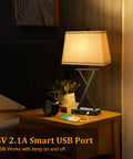 Set Of 2 Modern Table Lamps With USB Ports And AC Outlet, 3 Way Dimmable Touch Control Bedside Lamps With Fabric Shades, night view