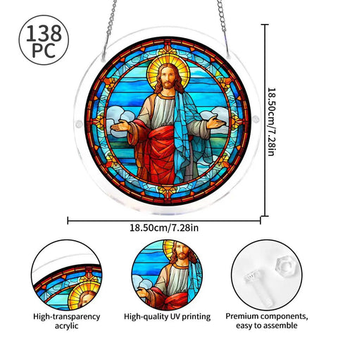 DIY 135 Piece Acrylic Suncatcher Jigsaw Puzzle Kit for Windows and Garden Decor, 7.3 Inch Stained Glass Style Sun Catcher
