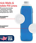1 Gallon Water Jug BPA Free Empty Container With Leak Proof Cap Made From Food Grade Plastic, showcases marked measurements