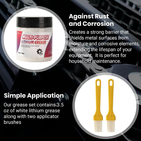 All Purpose White Lithium Grease 3.5 Oz With Two Brushes, Waterproof And Rust Resistant, High Temperature Safe, product image