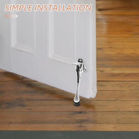 Heavy Duty Zinc Alloy Wall Door Stop With Silver Minimalist Design Kickdown Door Stopper Space Saving Wall Saver For Home Easy No Tools Install Protects Walls From Slams Durable Indoor Outdoor Use installed on white door