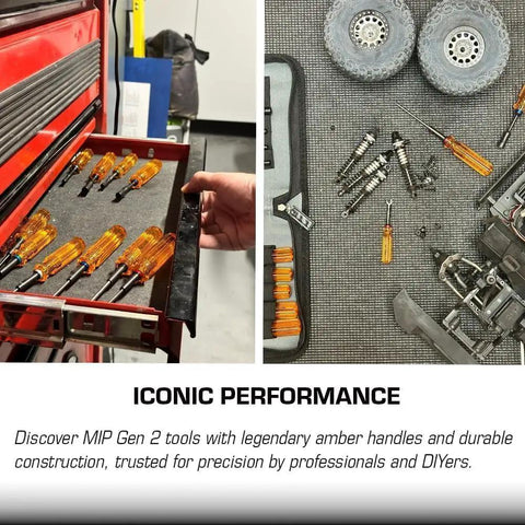 Gen 2 Amber Handles Hex Driver Set Three Pack in tool drawer and on workbench for RC models and electronics repairs