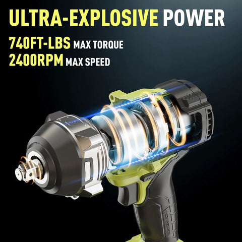 Beefy Half Inch Cordless Impact Wrench With 295 Ft Lbs Torque brushless motor cutaway showing internal mechanism