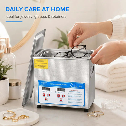 Top Tier Three Liter Ultrasonic Cleaner With Quick Heat Mode And Digital Timer, Straight Up 40 Khz Deep Wash scrubbing glasses.
