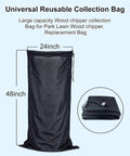 Universal Fit Wood Chipper Debris Bag For Tazz GreatCircle Landworks SuperHandy Earthquake Chippers 24 By 48 Inch Heavy Duty Polyester Nylon Mesh Debris Bag For Leaf And Wood Shredder, showing the full bag with measurements and folded bag detail.