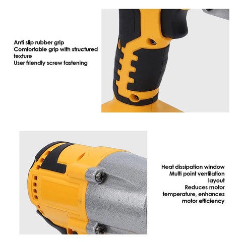 Depisuta Cordless Electric Metal Shears With 360 Degree Rotating Head And Alloy Blades for cutting, showcasing anti-slip grip and heat dissipation features.