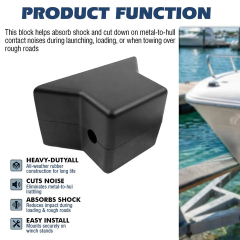 Natural Rubber Boat Trailer Block 3x3 Inch Flat Bow Stop on boat bow, for winch stands and bunk ends