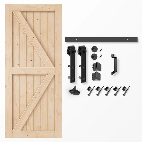 36 Inch By 84 Inch Solid Spruce Sliding Barn Door With A Six Point Six Foot Hardware Kit And Included Handle Assembly Required Stainable K Frame