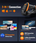Wireless Barcode Scanner With Screen Pro Version 1D 2D QR Handheld Reader Works With Bluetooth 2 4G USB Wired displayed with devices
