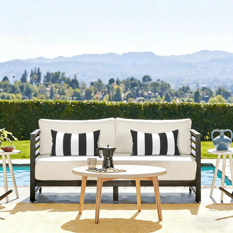 Outdoor Indoor Lumbar Pillows Pack Of 2 Cushions For Patio And Home Sofa Use Water Repellent Fluffy All Weather Cushions 12x20 Inch Cabana Black