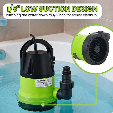 Workhorse Submersible Utility Pump 1/2 Horsepower, 2300 GPH, 24 Foot Lift with debris handling, low suction design
