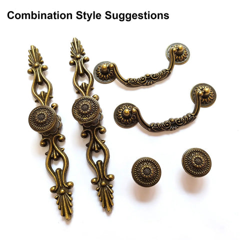 Vintage Bronze Patina Finish Cabinet Hardware Set Of 10 6.3 Inch Post Spacing Retro Flower Pattern Bar Pulls Ergonomic Grips