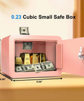 Pink Mini Safe For Kids And Home Portable Lock Box With Key For Money Cash Documents Dorm Room Safe 0.23 Cubic Feet Small Safe