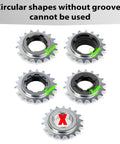 Pro Grade BMX Freewheel Remover Tool 4 Notch For Single Speed Bike Hub Install Remove And Tune Up A Durable Multi Function Tool Built For DIY Riders And Pro Mechanics showing compatible and incompatible gear shapes with grooves and warnings.