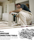 Man using Two In One 50 Pack 28mm Alloy Furniture Connectors Kit With Cam Lock Fittings And Pre Inserted Nuts And Bolts For Cribs And Bunk Beds